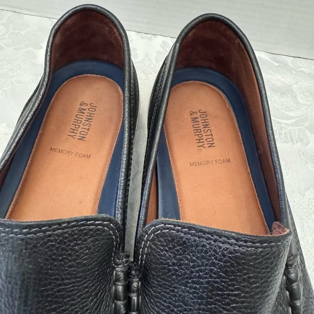 Johnston & Murphy 12M Black Leather Memory Foam Loafer Driving Moccasins Comfort